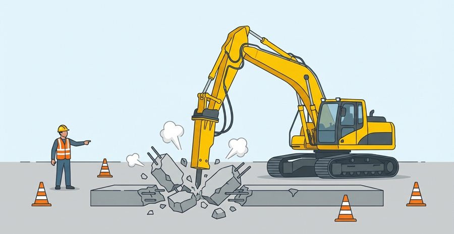 RC造（鉄筋コンクリート造）解体におけるコンクリート破砕作業