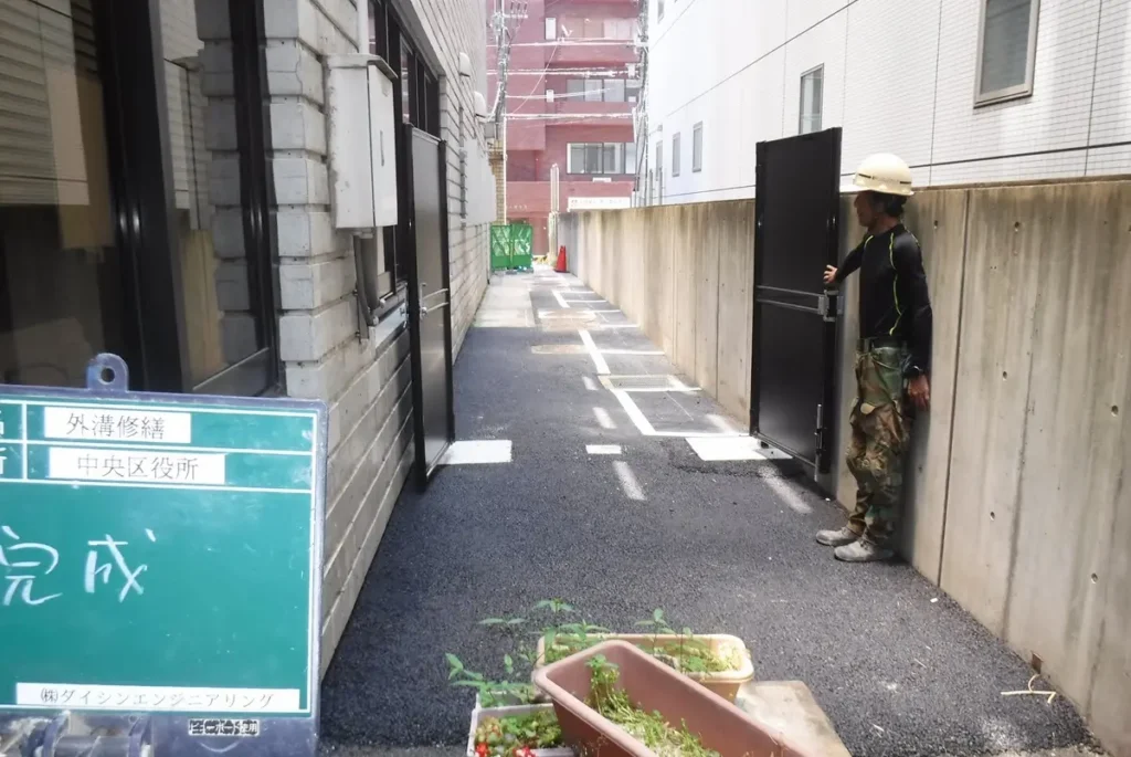 福岡市中央区の中央区役所で行った外構修繕工事の施工後の様子（ダイシンエンジニアリング）