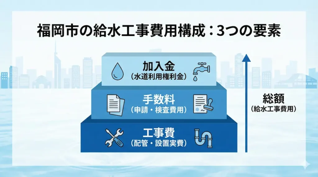 福岡市の給水工事費用の内訳（工事費・手数料・水道加入金の3要素）