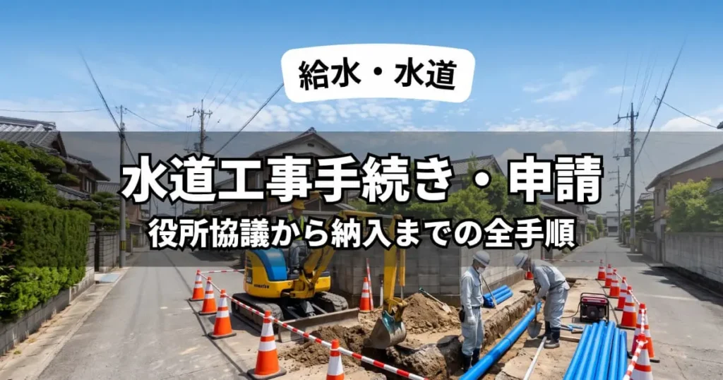 福岡市で水道工事を行う作業員と配管工事のイメージ