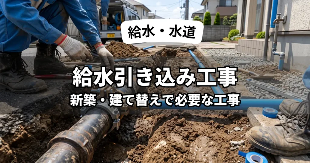 道路から敷地へ給水管を引き込む工事の様子