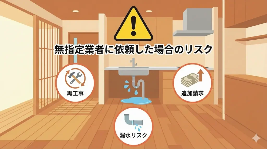 無指定業者に給水工事を依頼した場合のリスクイメージ