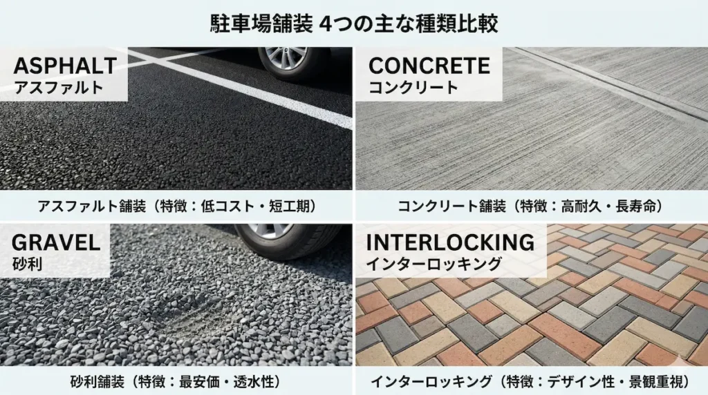 福岡市の駐車場舗装の種類比較（アスファルト・コンクリート・砂利・インターロッキング）