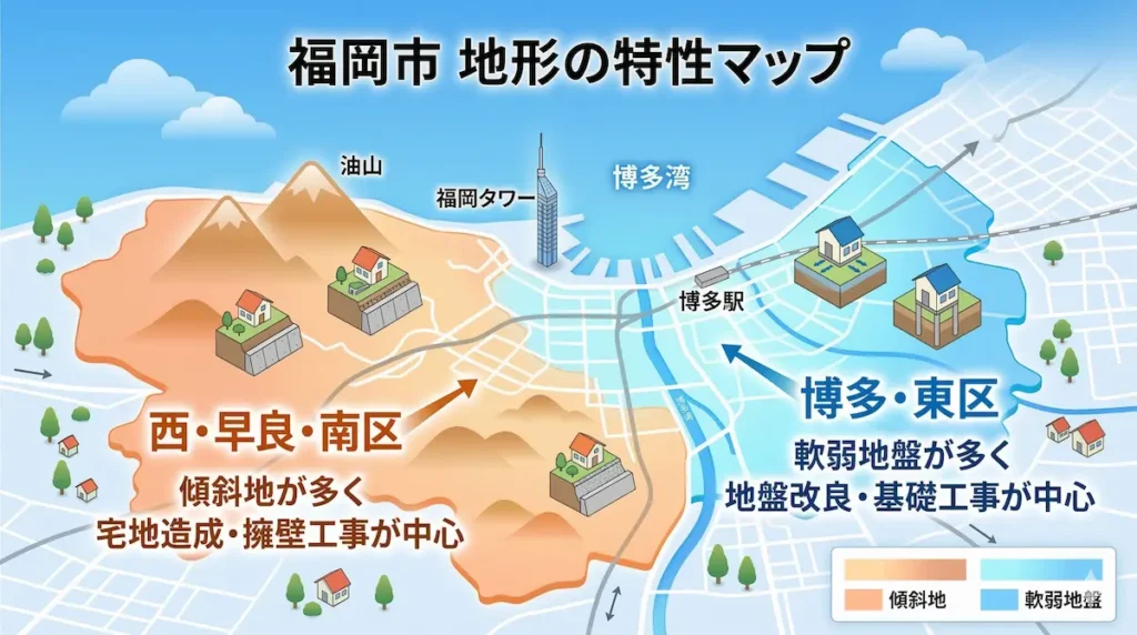 福岡市の地形特性（高低差のある土地や造成が必要なエリア）
