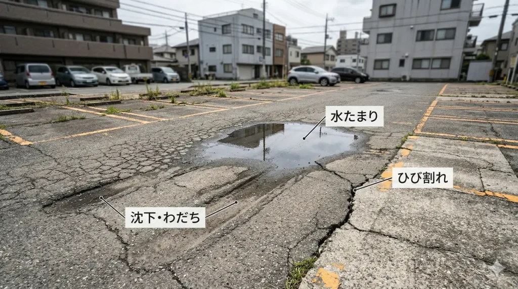 駐車場舗装の失敗例（水たまり・ひび割れ・沈下のトラブル事例）