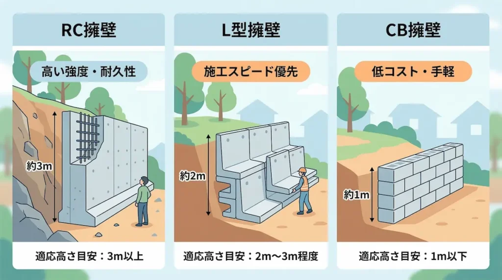 擁壁の種類（重力式・L型・ブロック擁壁の違い）