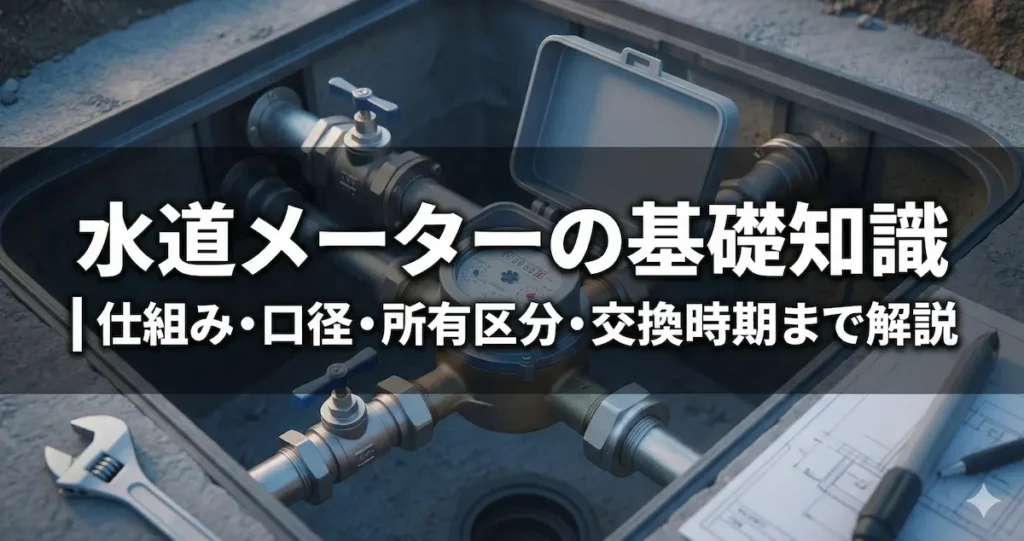 屋外の水道メーターボックス内に設置された水道メーター本体