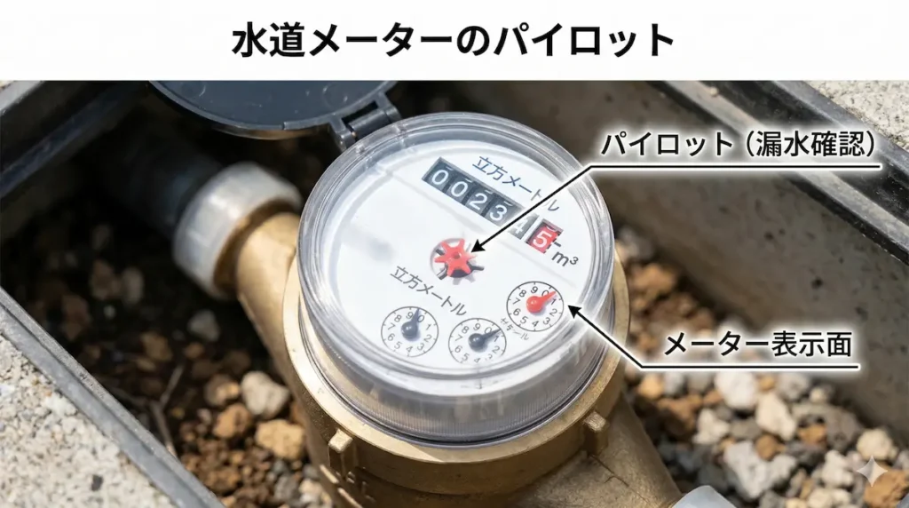 水道メーターのパイロットで漏水を確認する仕組み