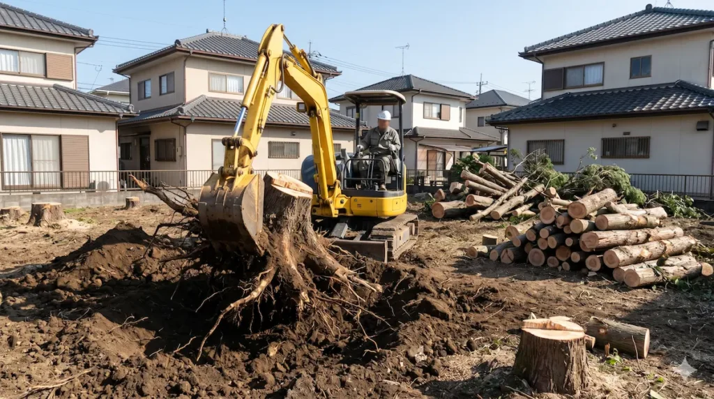 福岡市の伐採・抜根工事｜樹木の伐採と根の撤去を行う土地整備の初期工程