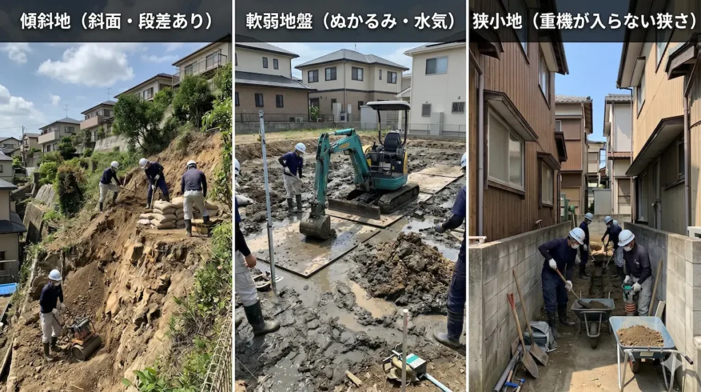 福岡市の整地費用が変わる現場条件｜傾斜地・軟弱地盤・狭小地の違い
