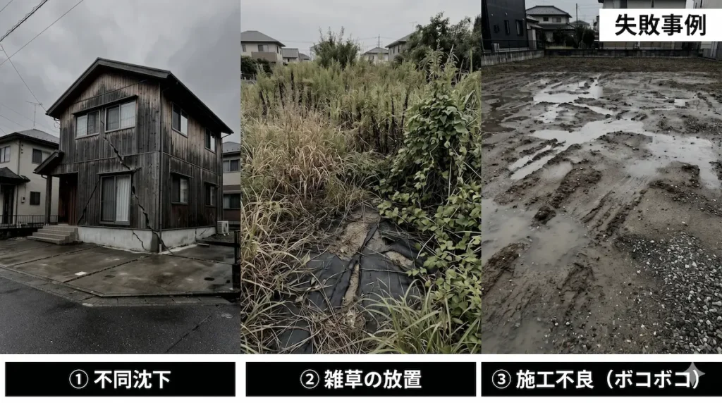 福岡市の整地工事の失敗事例｜不同沈下や雑草放置など施工不良によるトラブル