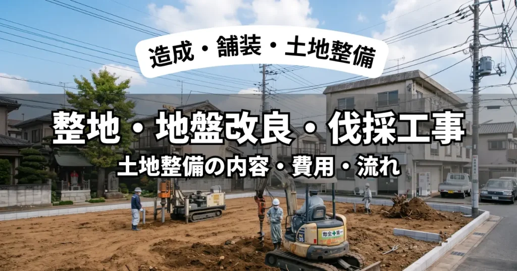 福岡市で伐採・抜根後に整地と地盤改良を行う土地整備工事の現場
