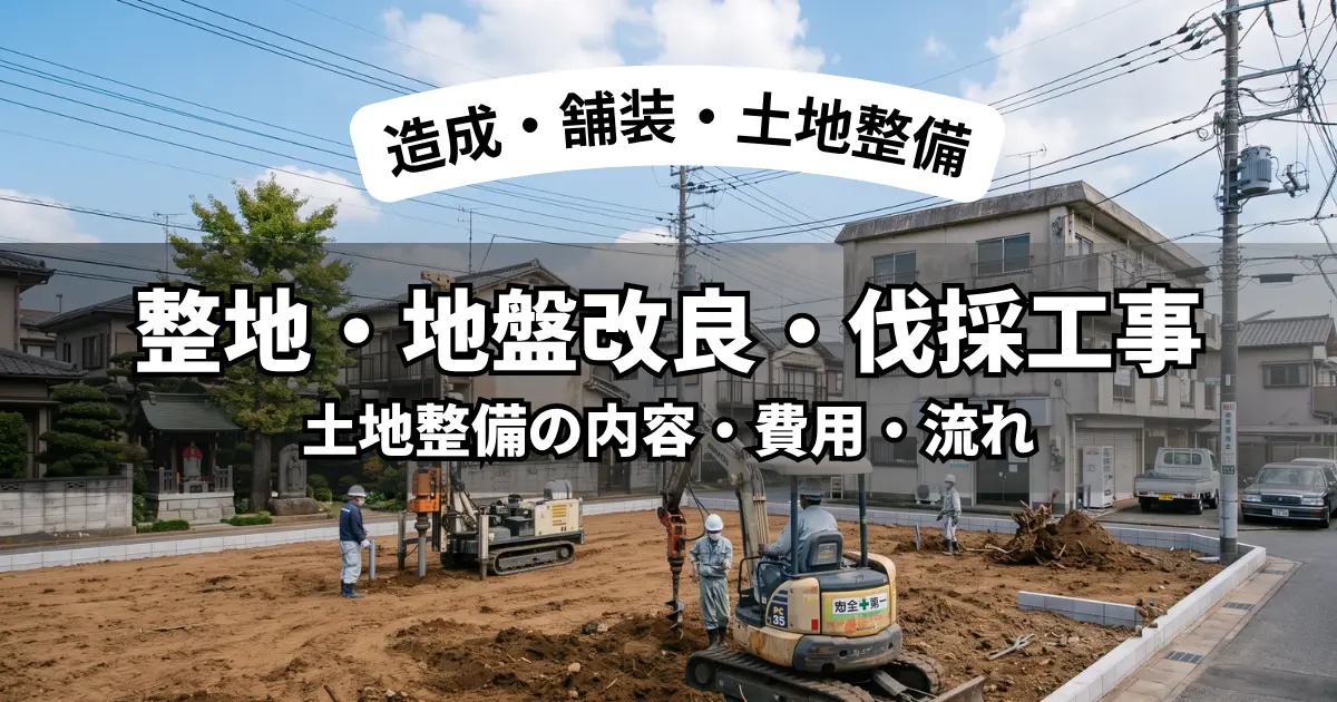 福岡市で伐採・抜根後に整地と地盤改良を行う土地整備工事の現場