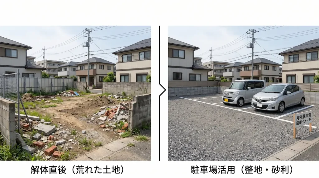 解体後の土地を駐車場として活用したビフォーアフター事例