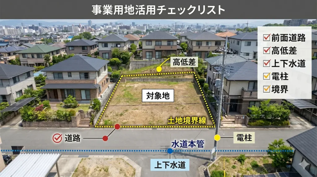 福岡市の事業用地で確認すべき接道・高低差・インフラ条件のチェックポイント