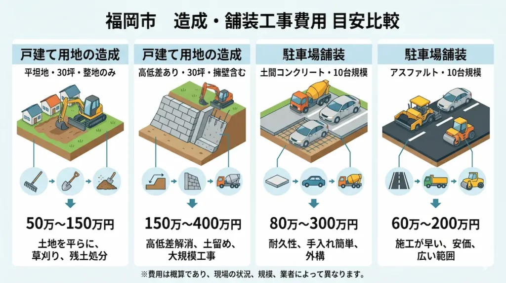 福岡市の造成工事・舗装工事の費用相場比較イメージ