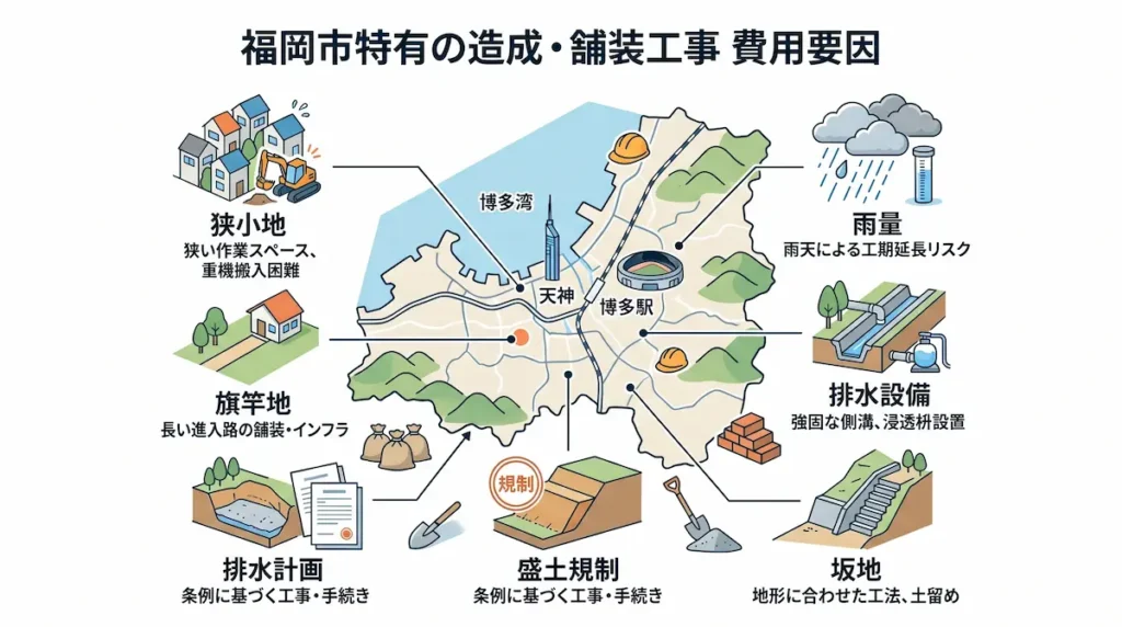 福岡市で造成工事費用が高くなる代表的な条件