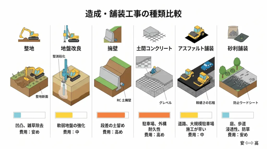 造成工事・舗装工事の種類別費用目安一覧