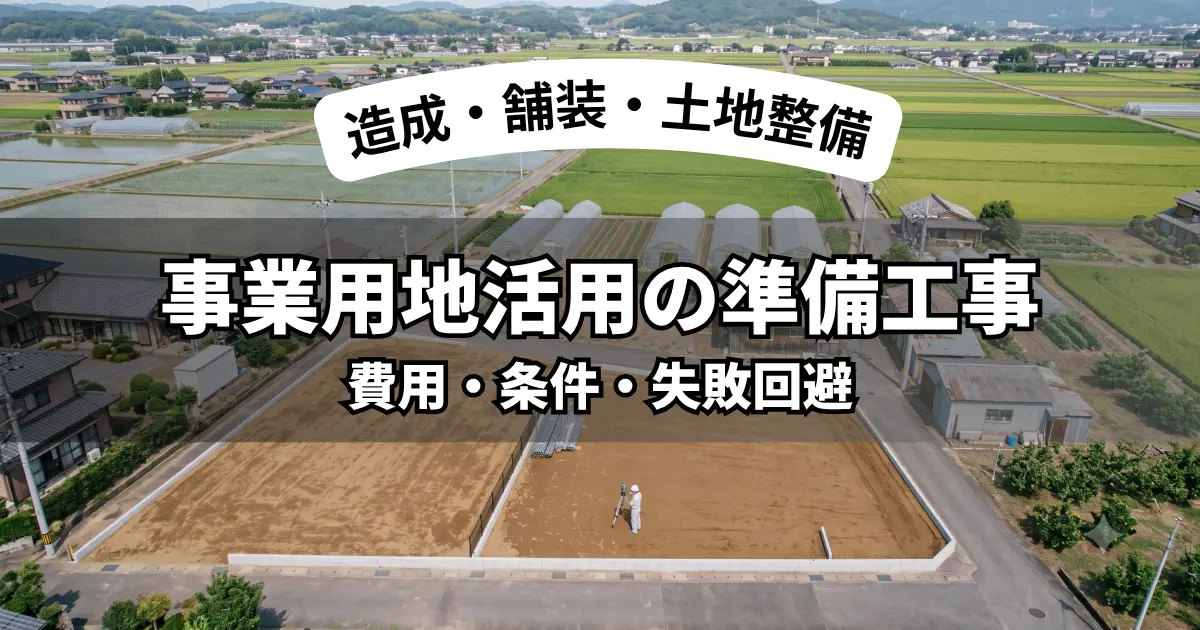 福岡市の事業用地で整地と測量を行う準備工事の現場
