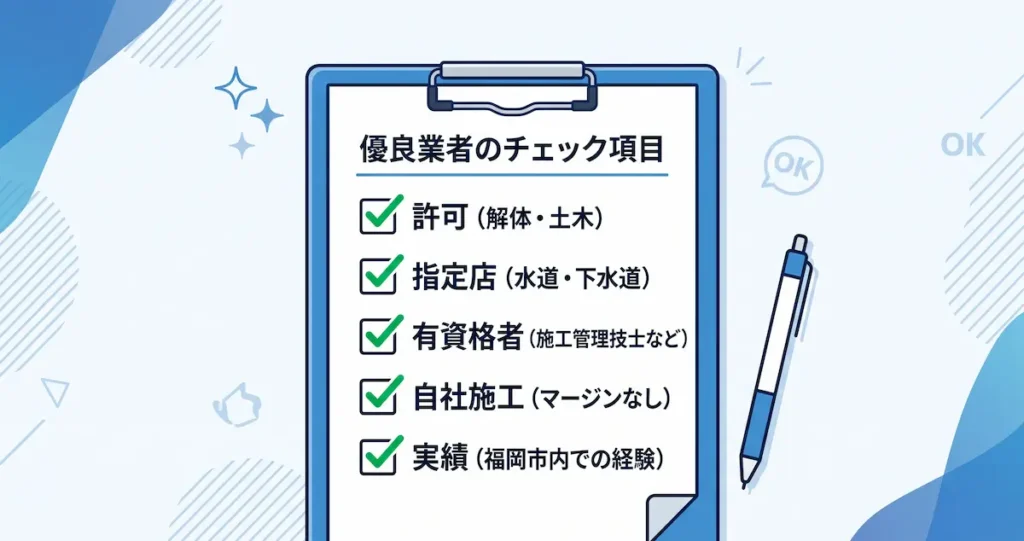 建設業許可・指定給水店・有資格者など信頼できる土木・解体業者を選ぶ5つのチェックリスト
